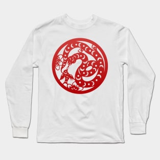 Chinese Zodiac Snake in Red Long Sleeve T-Shirt